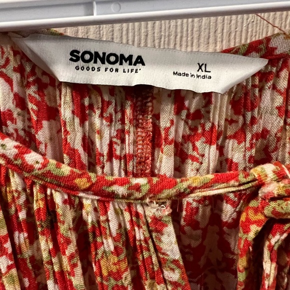 Sonoma Red and White Maxi Sundress with Long Bishop Sleeves and Crew Neck - Picture 2 of 4